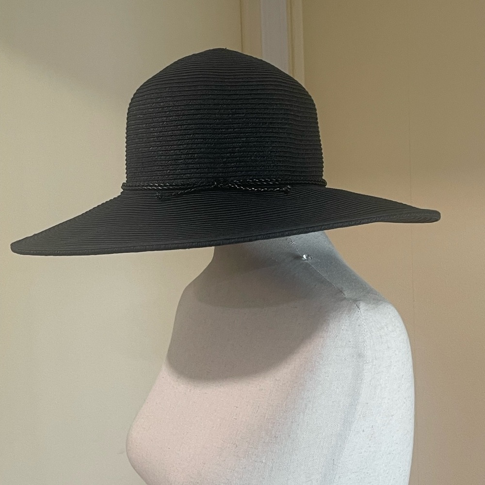 Nine West Floppy Sun Hat With Tie Band Black Beach Summer Vacation OS - Picture 6 of 11